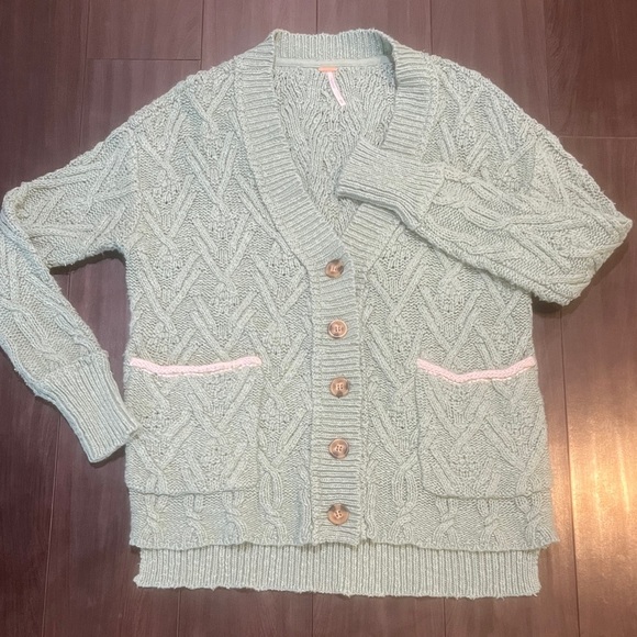 Free People Sweaters - Free People Montana Cable Oversized Mint Green Knit Cardigan Size XS